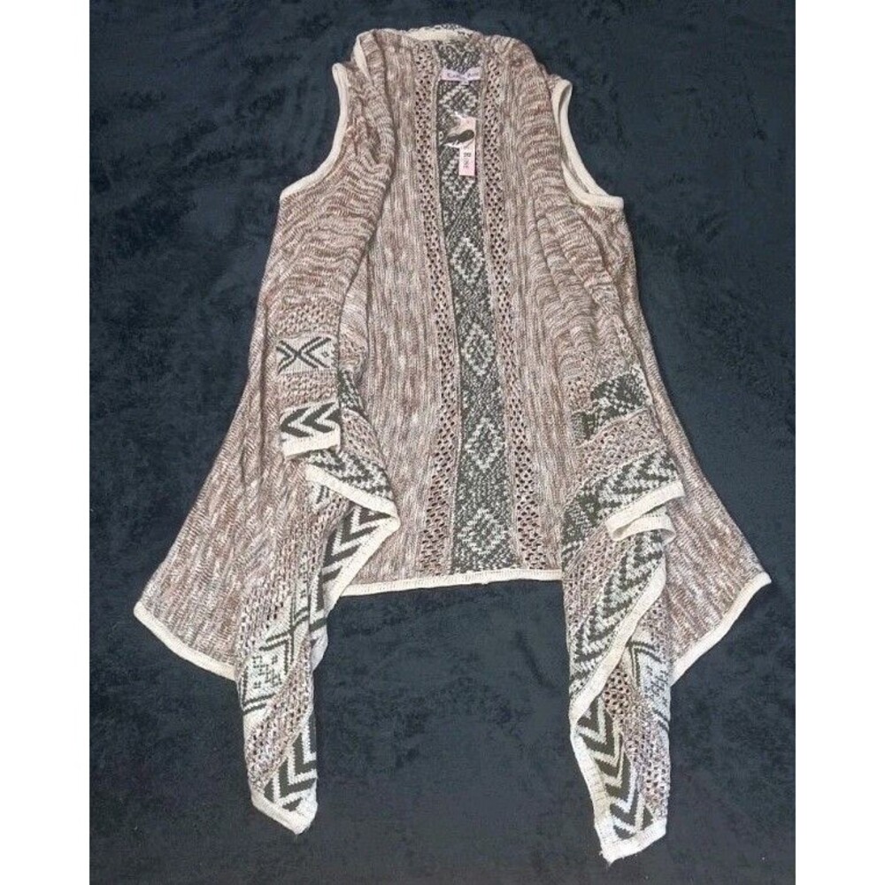 NWT Carole Rose Aztec Southwestern Open Front Waterfall Cardigan M Festival Boho